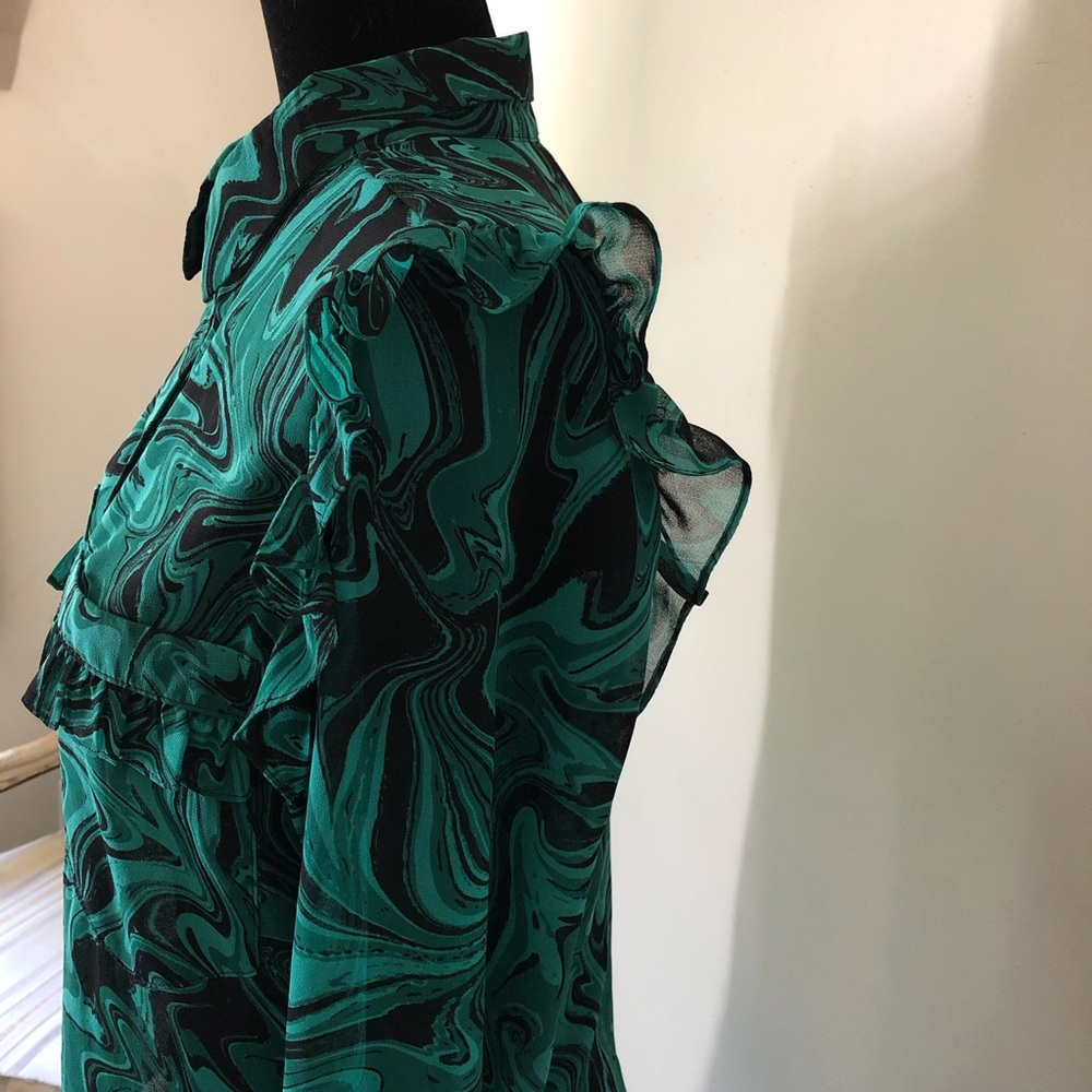 Misa LA Blouse Ruffle Sheer Green Black Anita NWT - Picture 6 of 10